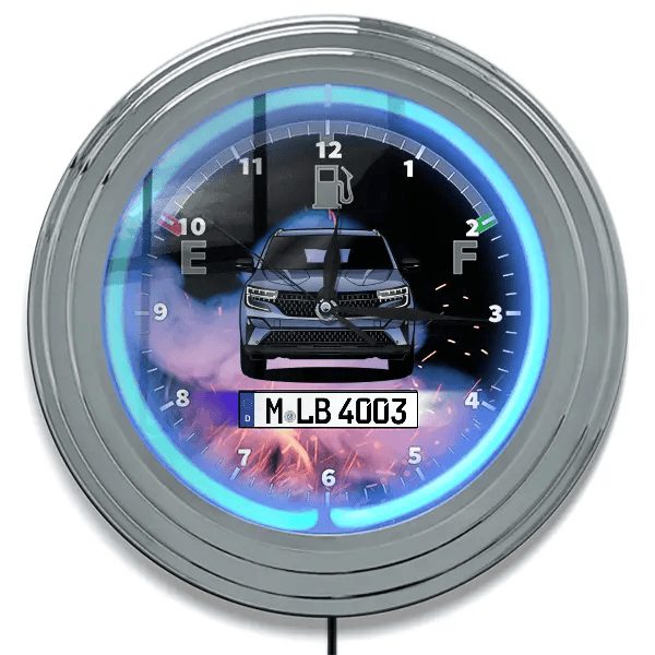 Austral Neon Wanduhr personalisiert mit deinem Auto u. Kennzeichen!
