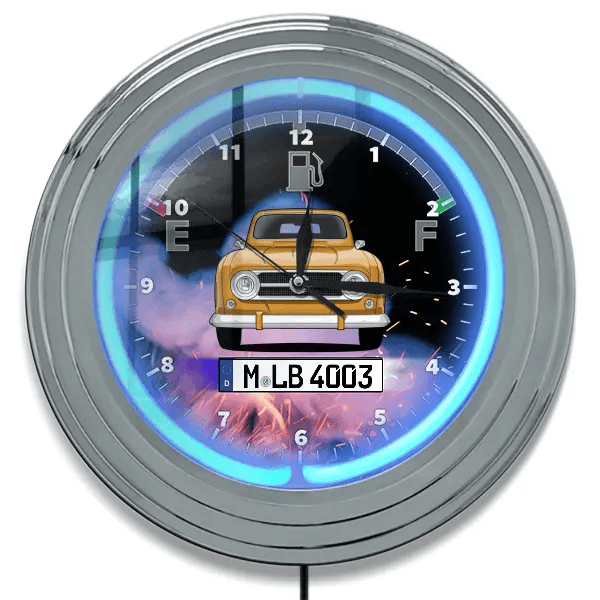 4 (5-Türer) Neon Wanduhr personalisiert mit deinem Auto u. Kennzeichen!