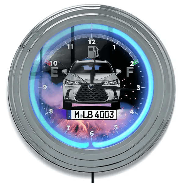 NX 350H Neon Wanduhr personalisiert mit deinem Auto u. Kennzeichen!