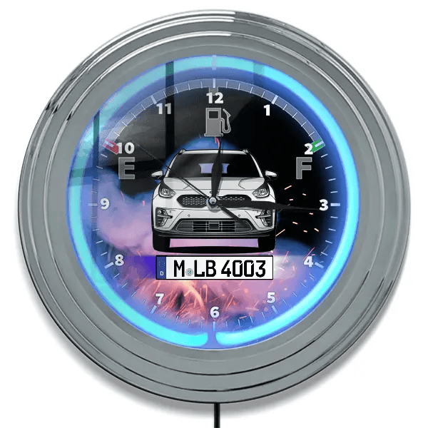 e-Niro Neon Wanduhr personalisiert mit deinem Auto u. Kennzeichen!