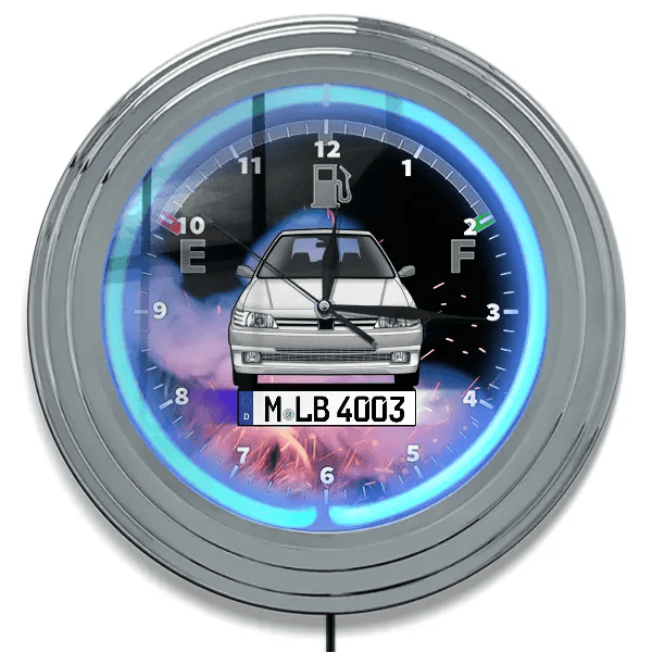 306 Cabriolet Neon Wanduhr personalisiert mit deinem Auto u. Kennzeichen!