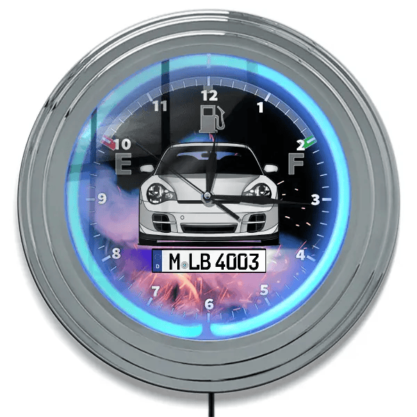 911 996 Turbo Neon Wanduhr personalisiert mit deinem Auto u. Kennzeichen!