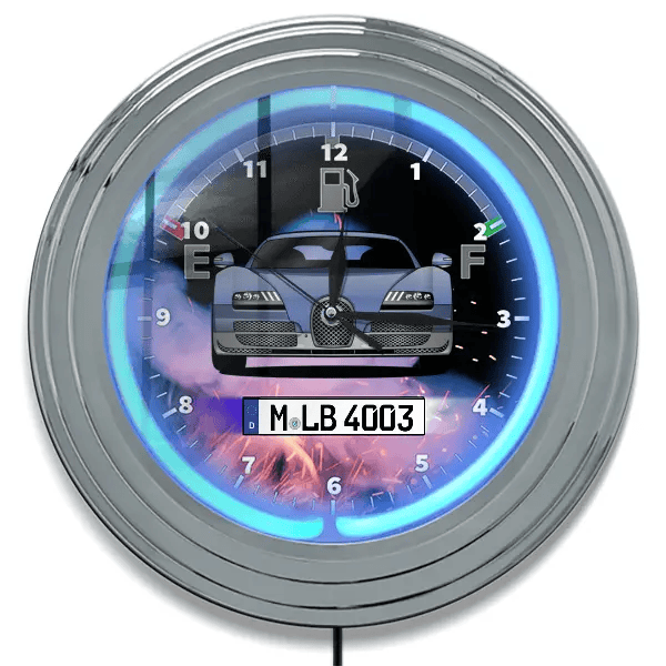 Veyron 16.4 Super Sport Neon Wanduhr personalisiert mit deinem Auto u. Kennzeichen!