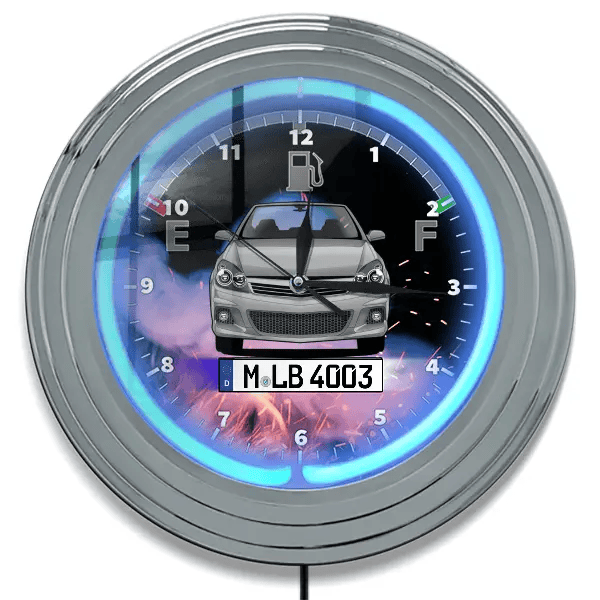 Astra Cabriolet Neon Wanduhr personalisiert mit deinem Auto u. Kennzeichen!