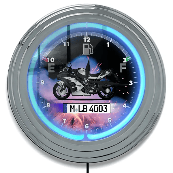 Ninja H2 Neon Wanduhr personalisiert mit deinem Motorrad u. Kennzeichen!