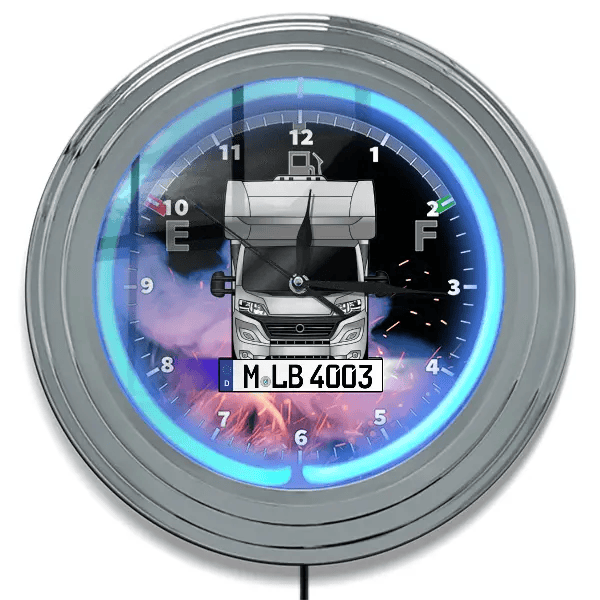 Grand Alpa A7820 Neon Wanduhr personalisiert mit deinem Wohnwagen u. Kennzeichen!