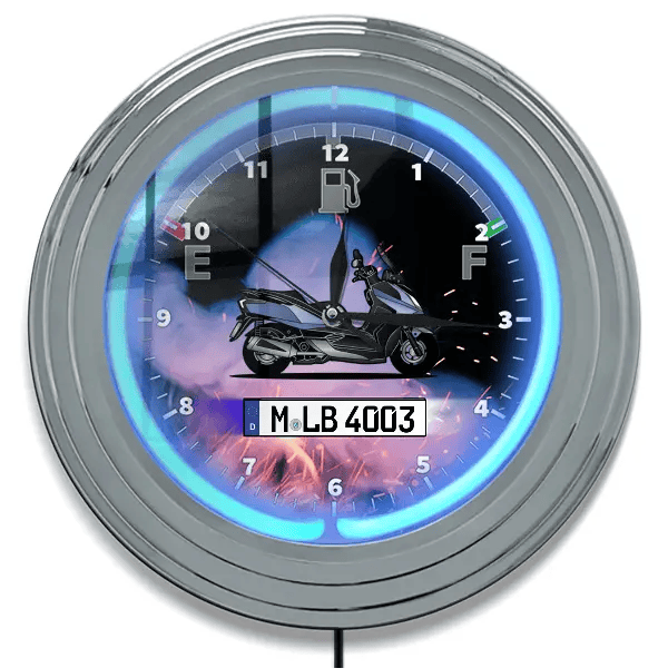 Downtown Neon Wanduhr personalisiert mit deinem Motorrad u. Kennzeichen!