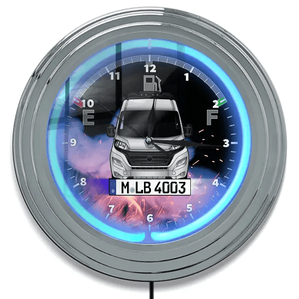 Ducato Sunlight Neon Wanduhr personalisiert mit deinem Wohnwagen u. Kennzeichen!