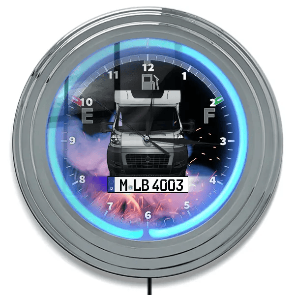 Ducato Pilote Neon Wanduhr personalisiert mit deinem Wohnwagen u. Kennzeichen!