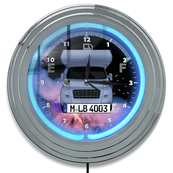 Sunliving Lido Neon Wanduhr personalisiert mit deinem Wohnwagen u. Kennzeichen!