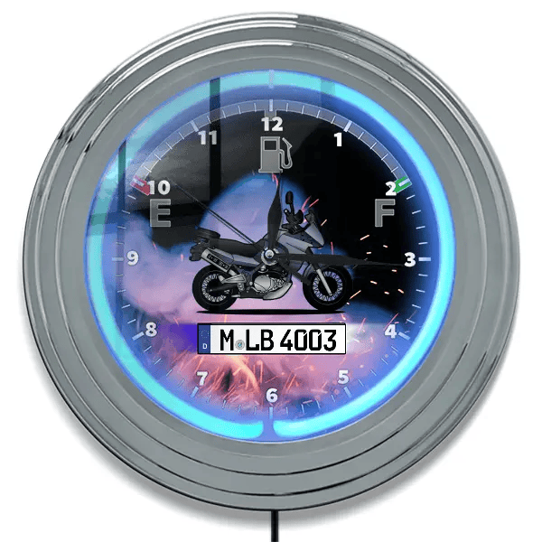 KLE 500 Neon Wanduhr personalisiert mit deinem Motorrad u. Kennzeichen!