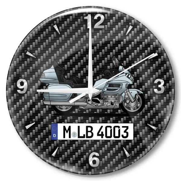 GL 1800 Wanduhr personalisiert mit Motorrad u. Kennzeichen! M, Carbon Design