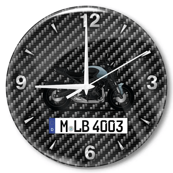 Trident 660 Wanduhr personalisiert mit Motorrad u. Kennzeichen! M, Carbon Design