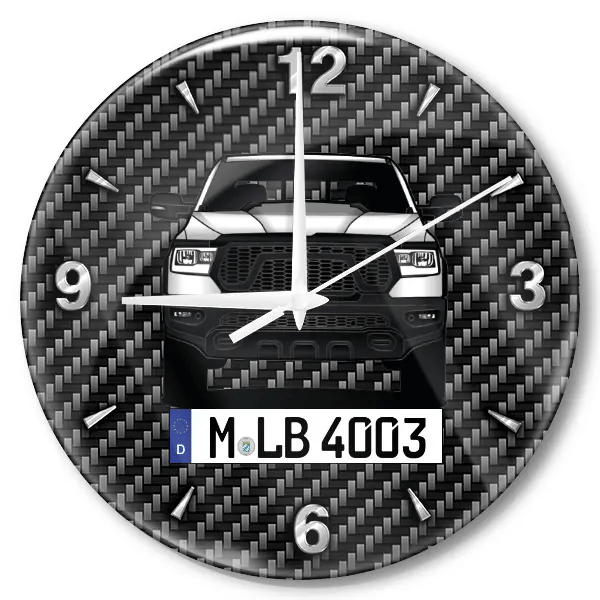 RAM 1500 TRX Havoc Edition Wanduhr personalisiert mit Auto u. Kennzeichen! M, Carbon Design