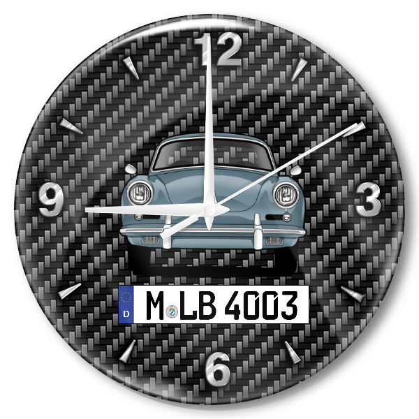 356 B Coupe Wanduhr personalisiert mit Auto u. Kennzeichen! M, Carbon Design