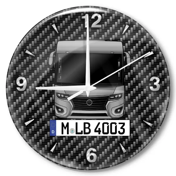 8400 Platin Plus Wanduhr personalisiert mit Wohnwagen u. Kennzeichen! M, Carbon Design