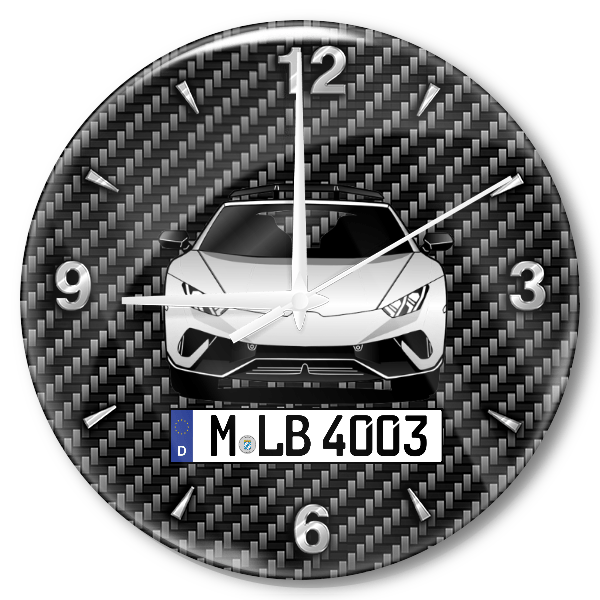 Huracan Spyder Carbiolet Wanduhr personalisiert mit Auto u. Kennzeichen! M, Carbon Design