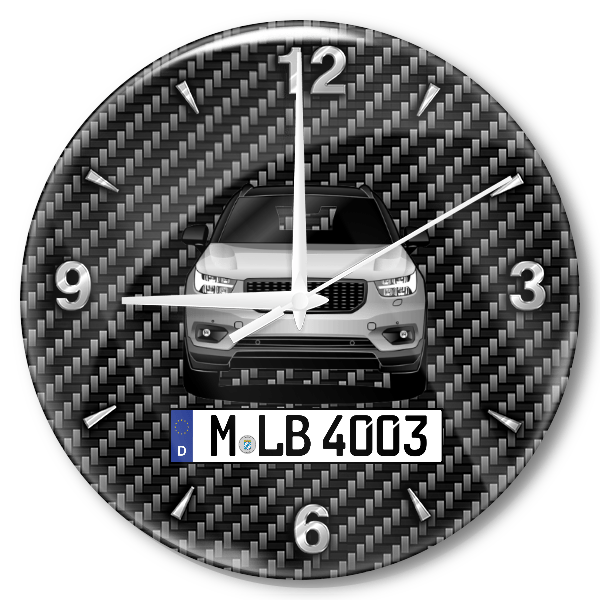 XC40 Recharge Wanduhr personalisiert mit Auto u. Kennzeichen! M, Carbon Design