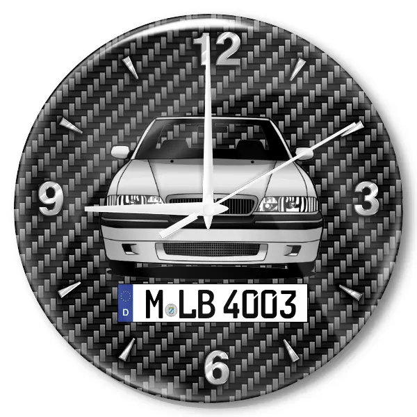 200er-Reihe Cabriolet Wanduhr personalisiert mit Auto u. Kennzeichen! M, Carbon Design