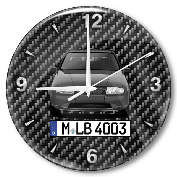 Fiesta (5-Türer) Wanduhr personalisiert mit Auto u. Kennzeichen! M, Carbon Design