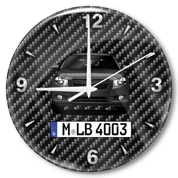 Cruze Hatchback Wanduhr personalisiert mit Auto u. Kennzeichen! M, Carbon Design