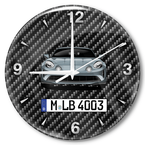 A110 Wanduhr personalisiert mit Auto u. Kennzeichen! M, Carbon Design