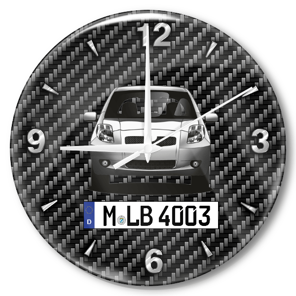 Yaris Wanduhr personalisiert mit Auto u. Kennzeichen! M, Carbon Design