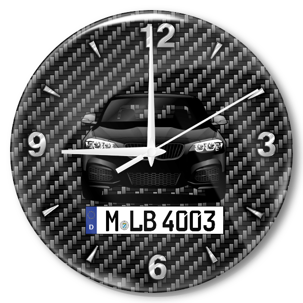 2er Reihe Coupe Wanduhr personalisiert mit Auto u. Kennzeichen! M, Carbon Design