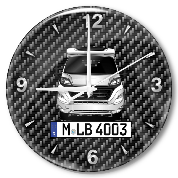 337 Wanduhr personalisiert mit Wohnwagen u. Kennzeichen! M, Carbon Design