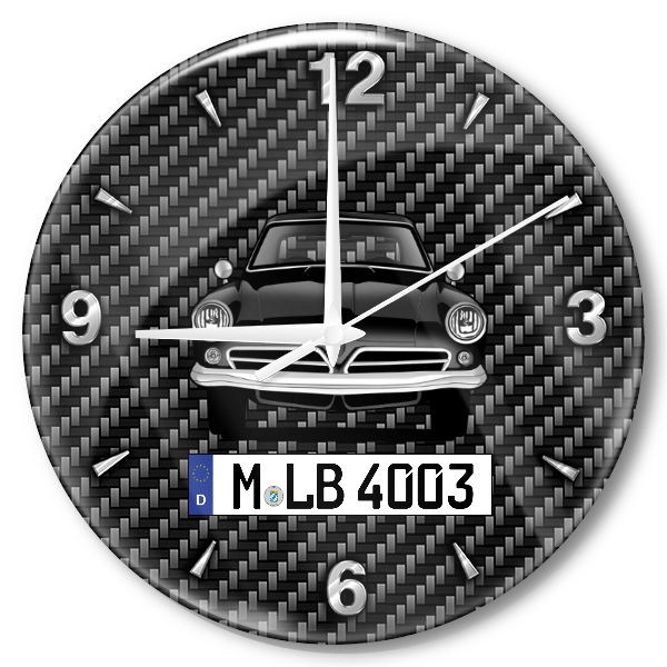Wankel Spider Wanduhr personalisiert mit Auto u. Kennzeichen! M, Carbon Design