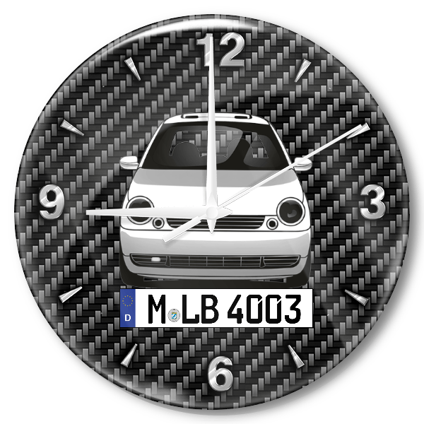 Lupo Wanduhr personalisiert mit Auto u. Kennzeichen! M, Carbon Design