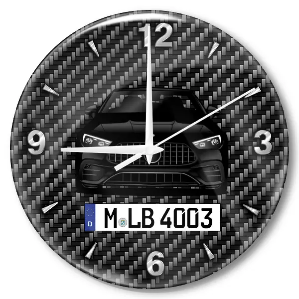 CLE 53 Cabriolet Wanduhr personalisiert mit Auto u. Kennzeichen! M, Carbon Design