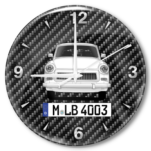Trabant 601 Wanduhr personalisiert mit Auto u. Kennzeichen! M, Carbon Design