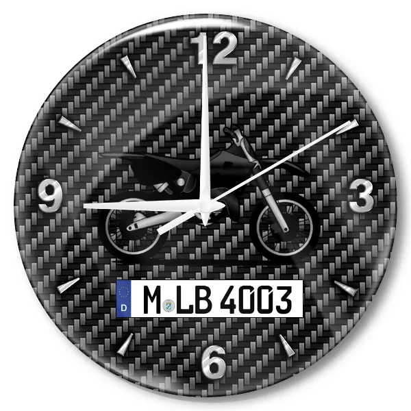 YZ125 Wanduhr personalisiert mit Motorrad u. Kennzeichen! M, Carbon Design