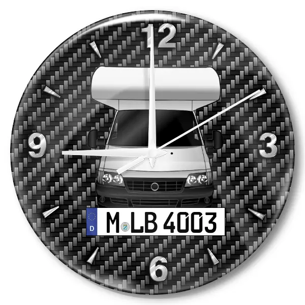 Roller Team Wanduhr personalisiert mit Wohnwagen u. Kennzeichen! M, Carbon Design