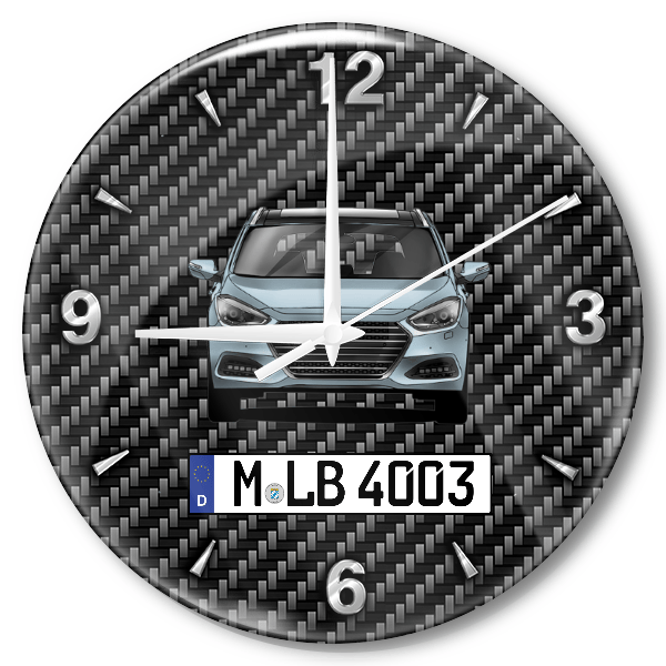 i40 Limousine Wanduhr personalisiert mit Auto u. Kennzeichen! M, Carbon Design