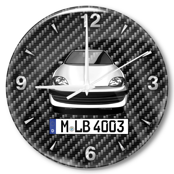 Seicento Wanduhr personalisiert mit Auto u. Kennzeichen! M, Carbon Design