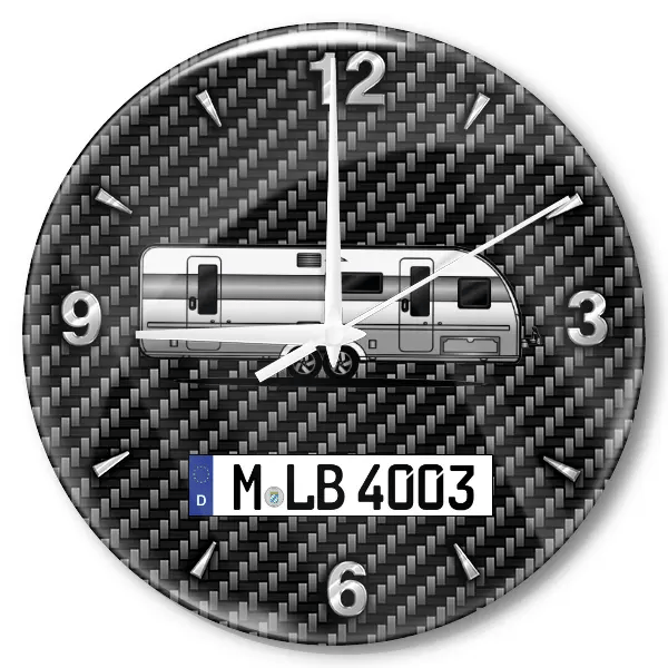 Adora 673 PK Wanduhr personalisiert mit Wohnwagen u. Kennzeichen! M, Carbon Design