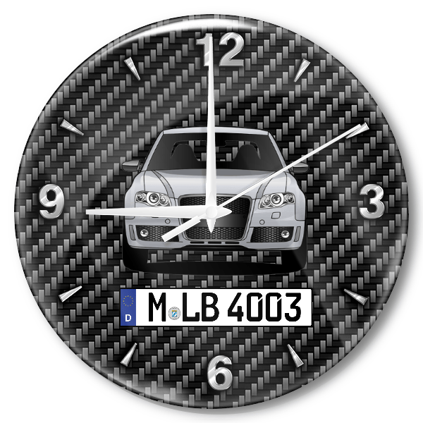RS4 Limousine Wanduhr personalisiert mit Auto u. Kennzeichen! M, Carbon Design