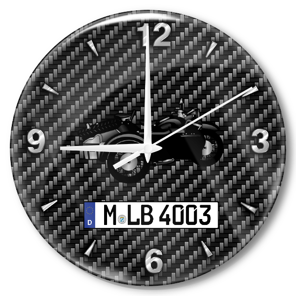 K750 mit Beiwagen Wanduhr personalisiert mit Motorrad u. Kennzeichen! M, Carbon Design