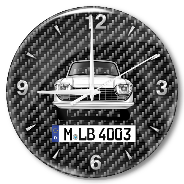 204 Caravan Wanduhr personalisiert mit Auto u. Kennzeichen! M, Carbon Design