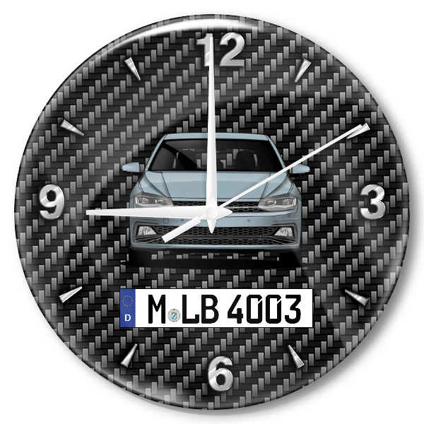 Polo GTI Wanduhr personalisiert mit Auto u. Kennzeichen! M, Carbon Design
