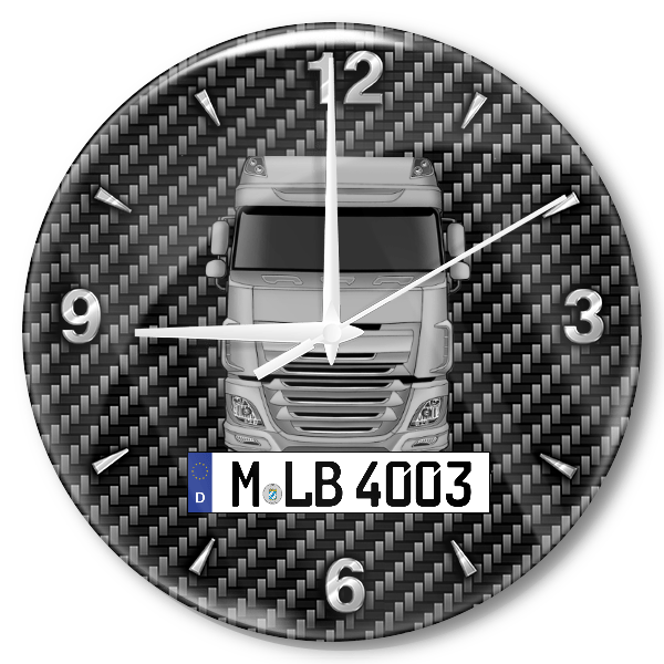 New XF Wanduhr personalisiert mit LKW u. Kennzeichen! M, Carbon Design