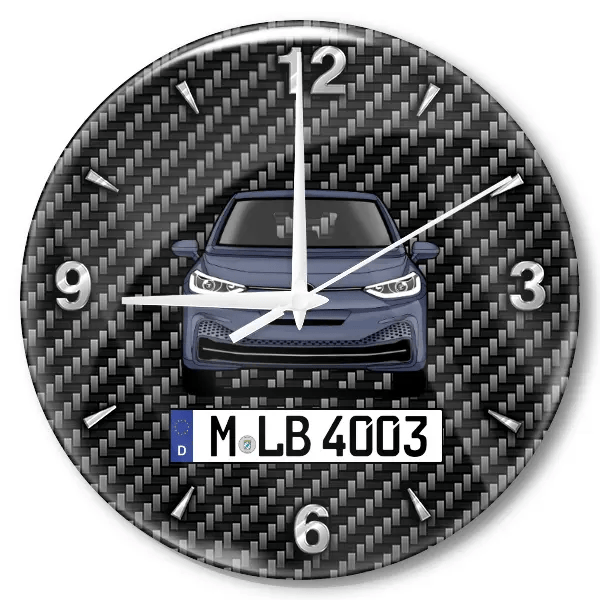 ID.3 Wanduhr personalisiert mit Auto u. Kennzeichen! M, Carbon Design