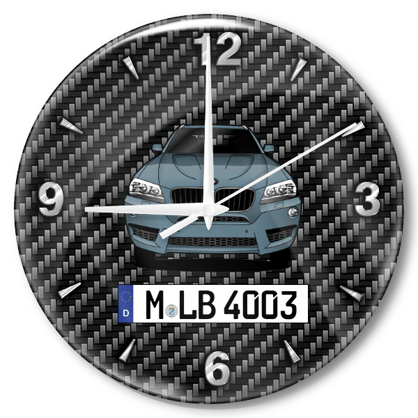X3 M Wanduhr personalisiert mit Auto u. Kennzeichen! M, Carbon Design