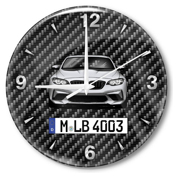 M2 Wanduhr personalisiert mit Auto u. Kennzeichen! M, Carbon Design