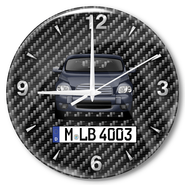 HHR Wanduhr personalisiert mit Auto u. Kennzeichen! M, Carbon Design