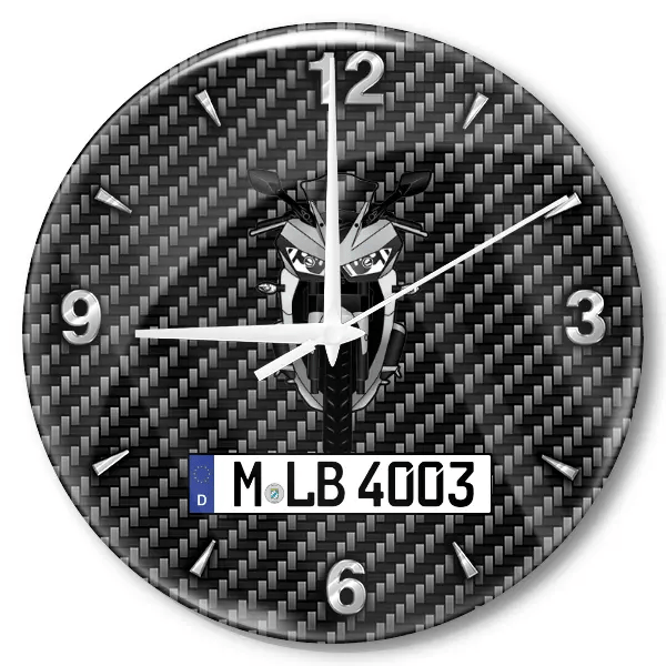 YZF-R3 Wanduhr personalisiert mit Motorrad u. Kennzeichen! M, Carbon Design