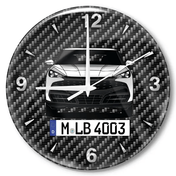 Tavascan Wanduhr personalisiert mit Auto u. Kennzeichen! M, Carbon Design