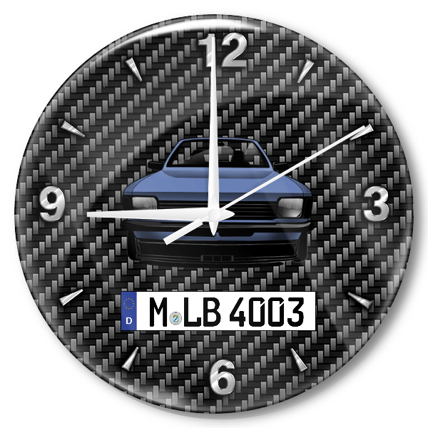 Kadett Wanduhr personalisiert mit Auto u. Kennzeichen! M, Carbon Design